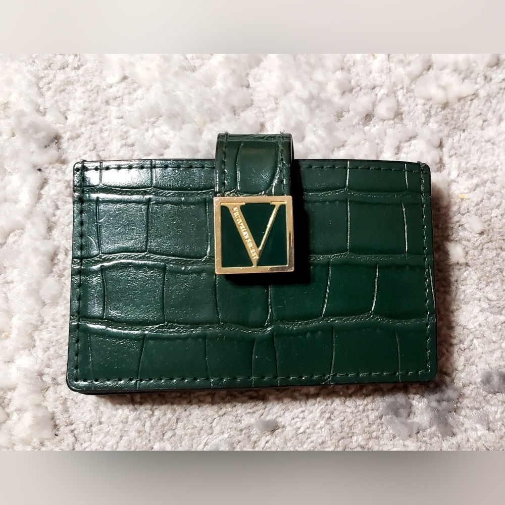 Victoria's Secret Wallet Card Holder Forest Green and Gold,  Faux Leather